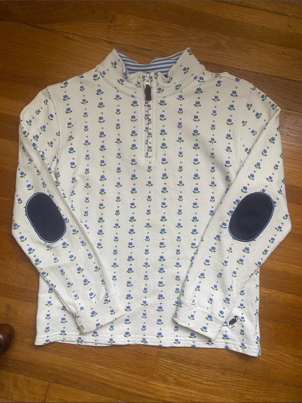 Beaufort Bonnet Company blue flower 1/4 zip pullover size 12